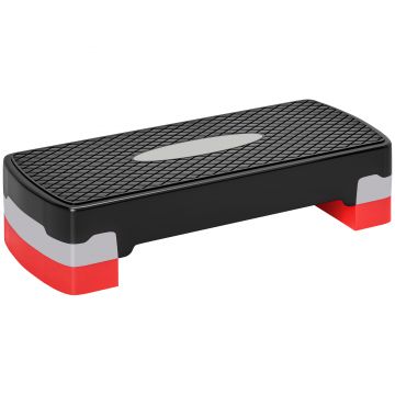 HOMCOM Step Fitness pentru Aerobic, Stepper cu Inaltime Reglabila 10-15 cm pentru Antrenament Acasa sau la Sala de Sport, 68x29cm Negru si Rosu