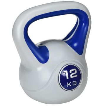 SPORTNOW Kettlebell 12kg Fitness și Antrenament, Bază Plată, Mâner Confortabil, PU și Nisip, 24x17x28 cm, Albastru | Aosom Romania