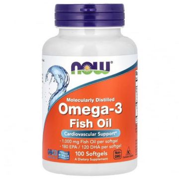 Now Omega-3 Fish Oil Molecularly Distilled 100 softgels