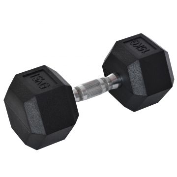 HOMCOM Ganteră Hexagonală de 15 kg, cu Prindere Antiderapanta, Greutate pentru Brațe din Oțel și Cauciuc, Ø15.5x33.6 cm, Negru | Aosom Romania