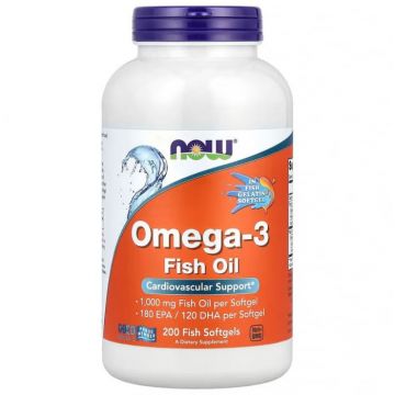 Now Omega-3 Fish Oil Molecularly Distilled 200 Fish Softgels