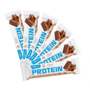 Pachet Maxsport Baton proteic cu nuga in ciocolata, fara gluten, 50g, 6+1 gratis