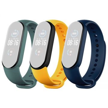 Set 3 curele Bratara fitness Xiaomi Mi Smart Band 5 - Verde, Galben, Albastru