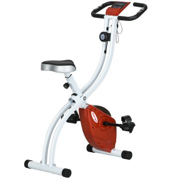 SPORTNOW Bicicletă Magnetică Pliabilă cu 8 Niveluri de Rezistență și Monitor LCD, 97x43x110 cm, Roșu | Aosom Romania