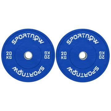 SPORTNOW Set 2 Discuri Greutăți 2x20 kg din Cauciuc cu Orificiu de 5 cm pentru Gantere și Grijuri, Ø45x8 cm, Albastru | Aosom Romania