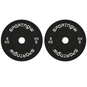 SPORTNOW Set 2 Discuri Greutăți 2x5 kg din Cauciuc cu Orificiu de 5 cm pentru Gantere și Grijuri, Ø45x2 cm, Negru | Aosom Romania