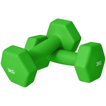 SPORTNOW Set 2 Greutăți Hexagonale cu Gantere Pereche cu Prindere Antiderapantă pentru Antrenament de Fitness Acasă, 18x7x7 cm, Verde