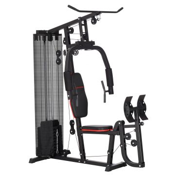 SPORTNOW Stație Fitness Multifuncțională cu 45 kg pentru Antrenament cu Presă Piept și Picioare, 160x108x200 cm, Negru | Aosom Romania