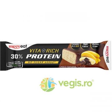 Baton Proteic 30% cu Ciocolata si Banane fara Gluten si Zahar Adaugat - Vita Rich 60g Baton Proteic 30% cu Ciocolata si Banane fara Gluten si Zahar Adaugat - Vita Rich 60g