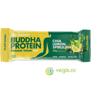 Baton Proteic cu Lamaie, Chia si Spirulina fara Gluten Ecologic/Bio 47g Baton Proteic cu Lamaie, Chia si Spirulina fara Gluten Ecologic/Bio 47g