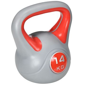 SPORTNOW Kettlebell 14kg pentru Întărire Musculară, Bază Plată, Mâner Confortabil, PU și Nisip, 26x18x32 cm, Roșu | Aosom Romania
